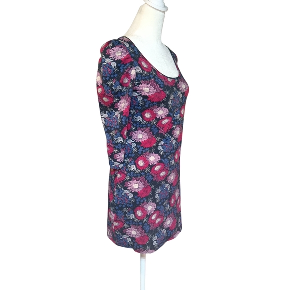 XXI Forever21 Floral Print Women's Mini Dress Sz M Stretchy Blue Pink - Picture 2 of 7
